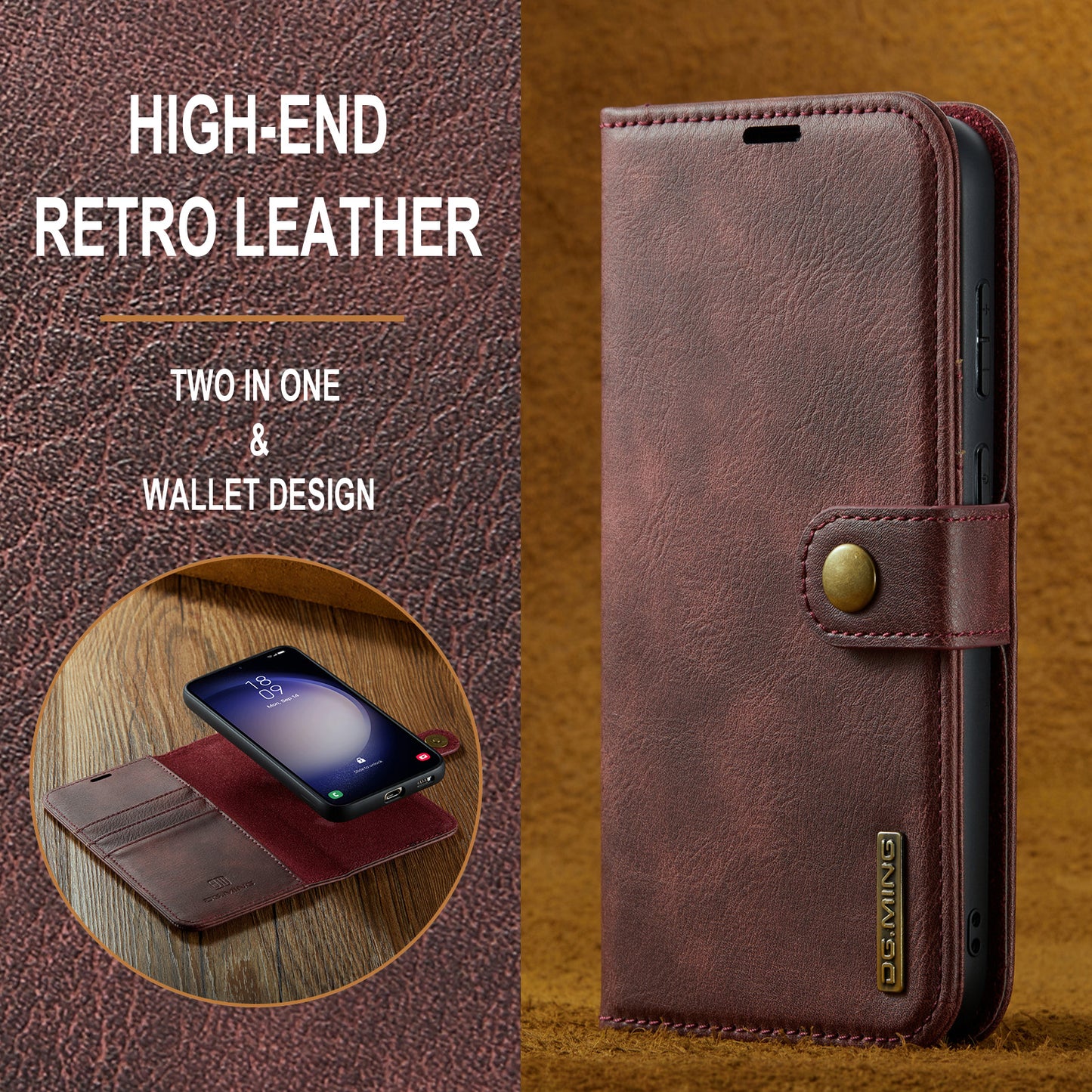 DG.MING for Samsung Galaxy A16 5G / A16 4G Case Detachable Split Leather Phone Cover - Red