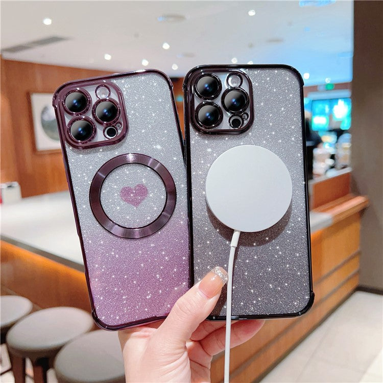 For iPhone 16 Pro Case Gradient Sparkle TPU Phone Cover Compatible with MagSafe - Blue