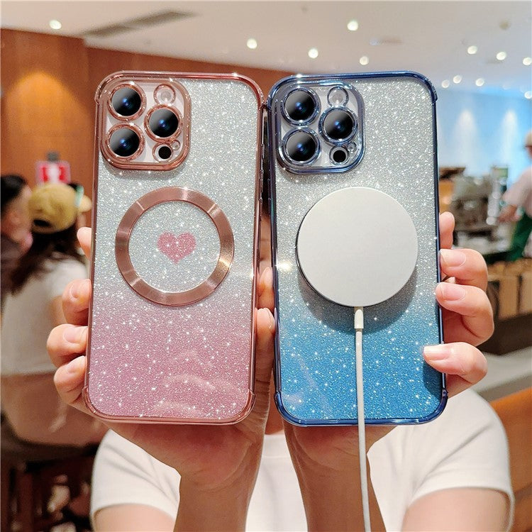 For iPhone 16 Pro Case Gradient Sparkle TPU Phone Cover Compatible with MagSafe - Blue
