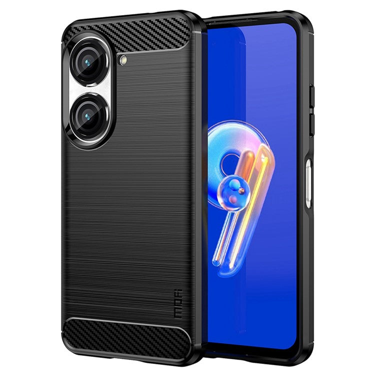 MOFI JK TPU Series-1 for Asus Zenfone 9 5G Brushed Surface Carbon Fiber Phone Cover Drop-proof Protective TPU Case - Black