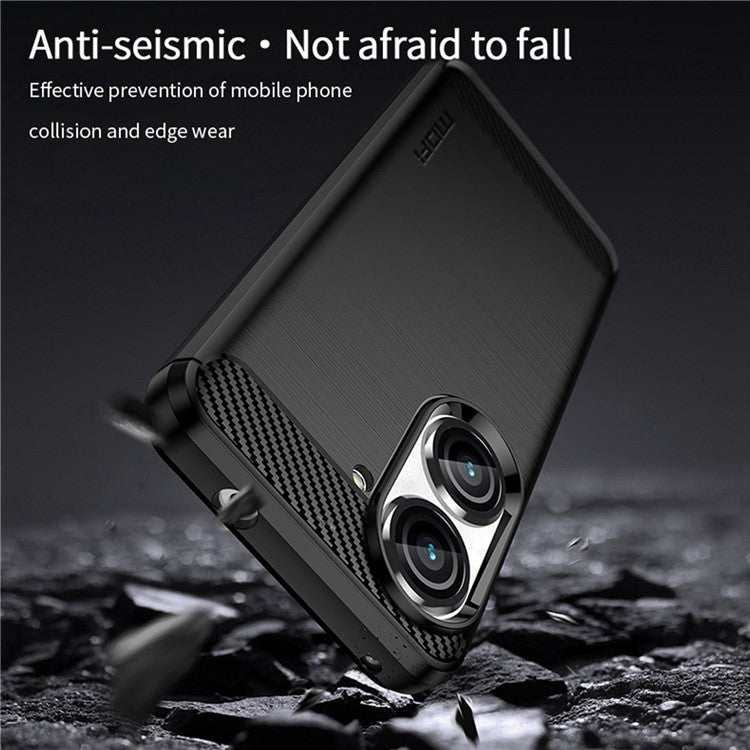 MOFI JK TPU Series-1 for Asus Zenfone 9 5G Brushed Surface Carbon Fiber Phone Cover Drop-proof Protective TPU Case - Black