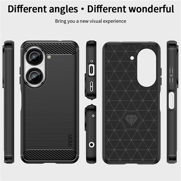 MOFI JK TPU Series-1 for Asus Zenfone 9 5G Brushed Surface Carbon Fiber Phone Cover Drop-proof Protective TPU Case - Black