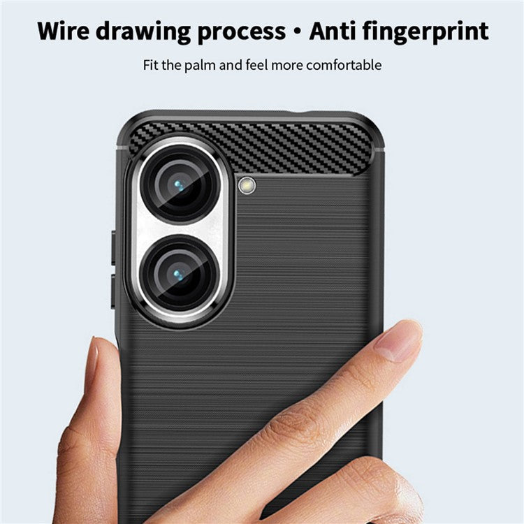 MOFI JK TPU Series-1 for Asus Zenfone 9 5G Brushed Surface Carbon Fiber Phone Cover Drop-proof Protective TPU Case - Grey