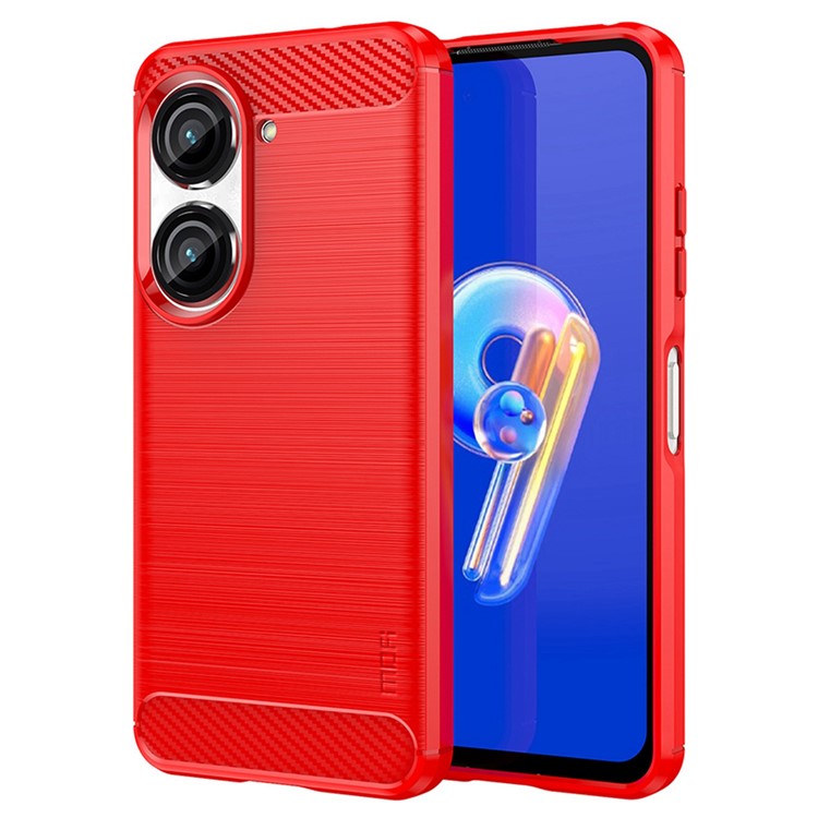 MOFI JK TPU Series-1 for Asus Zenfone 9 5G Brushed Surface Carbon Fiber Phone Cover Drop-proof Protective TPU Case - Red