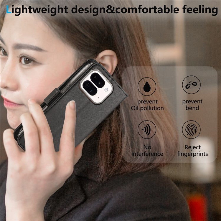 ABEEL Style A02 For Google Pixel 9 Pro Fold 5G Stand Case PC+PU Leather RFID Blocking Wallet Phone Cover - Black