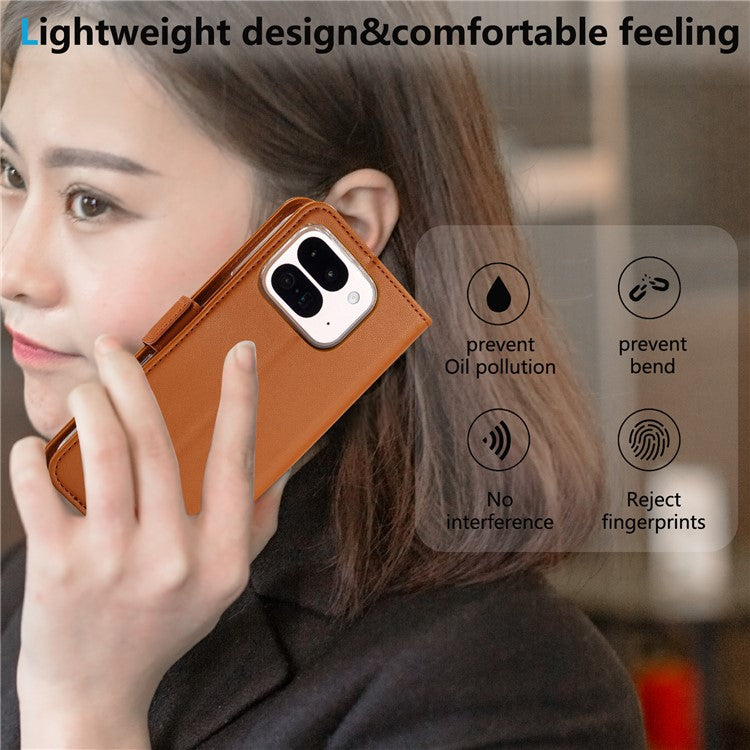 ABEEL Style A02 For Google Pixel 9 Pro Fold 5G Stand Case PC+PU Leather RFID Blocking Wallet Phone Cover - Khaki