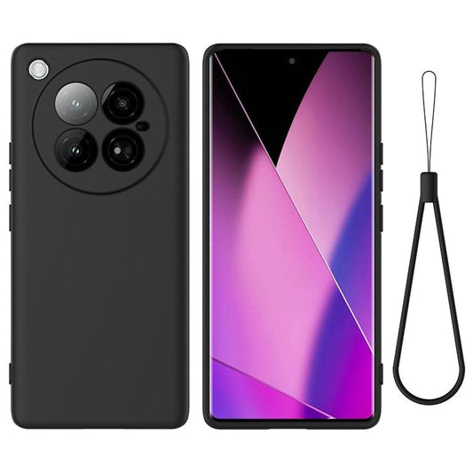 For Infinix Zero 40 4G Case Liquid Silicone Anti-Scratch Phone Cover with Hand Strap - Black