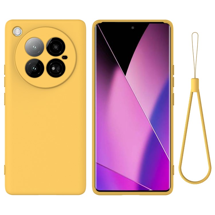 For Infinix Zero 40 4G Case Liquid Silicone Anti-Scratch Phone Cover with Hand Strap - Yellow