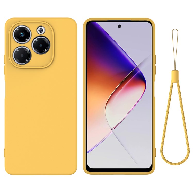 For Infinix Note 40X 5G Case Liquid Silicone Anti-Scratch Phone Cover with Hand Strap - Yellow