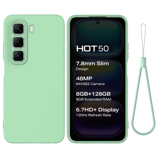 For Infinix Hot 50 4G Case Liquid Silicone Anti-Scratch Phone Cover with Hand Strap - Green