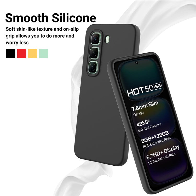 For Infinix Hot 50 5G Case Liquid Silicone Anti-Scratch Phone Cover with Hand Strap - Black