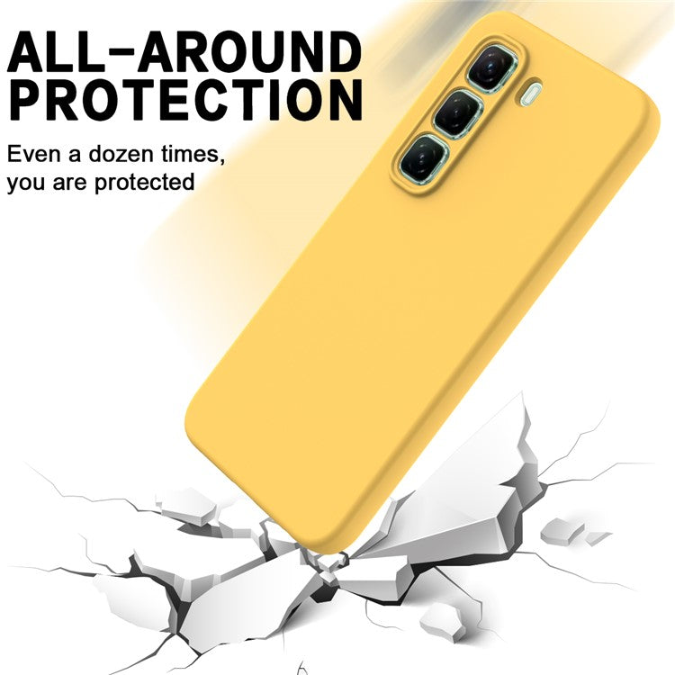 For Infinix Hot 50 5G Case Liquid Silicone Anti-Scratch Phone Cover with Hand Strap - Yellow