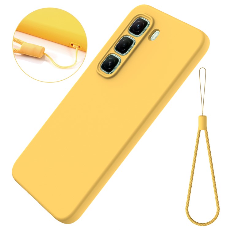 For Infinix Hot 50 5G Case Liquid Silicone Anti-Scratch Phone Cover with Hand Strap - Yellow
