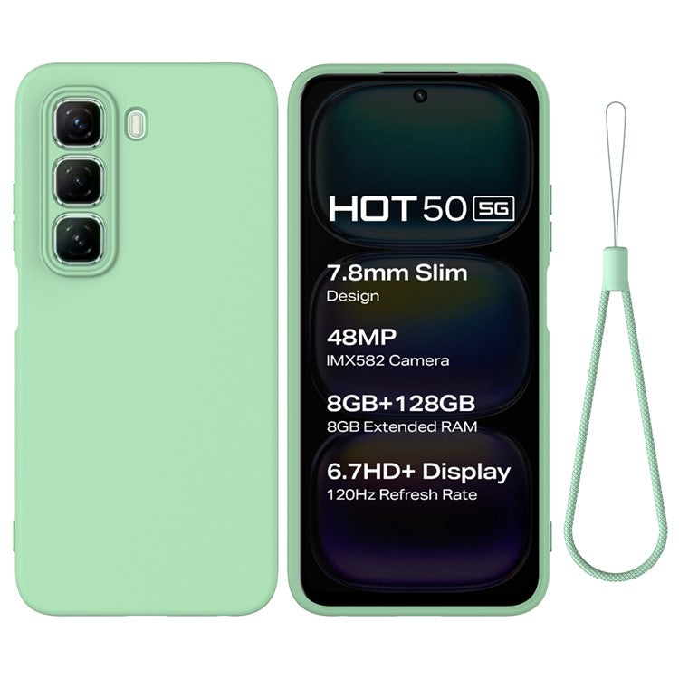 For Infinix Hot 50 5G Case Liquid Silicone Anti-Scratch Phone Cover with Hand Strap - Green