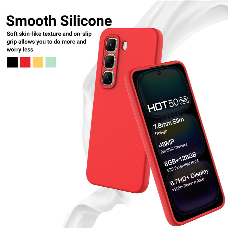 For Infinix Hot 50 5G Case Liquid Silicone Anti-Scratch Phone Cover with Hand Strap - Red