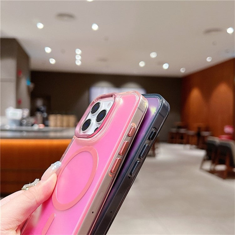 For iPhone 16 Pro Case Compatible with MagSafe Chameleon Design TPU+PC Phone Cover with Wrist Strap - Pink