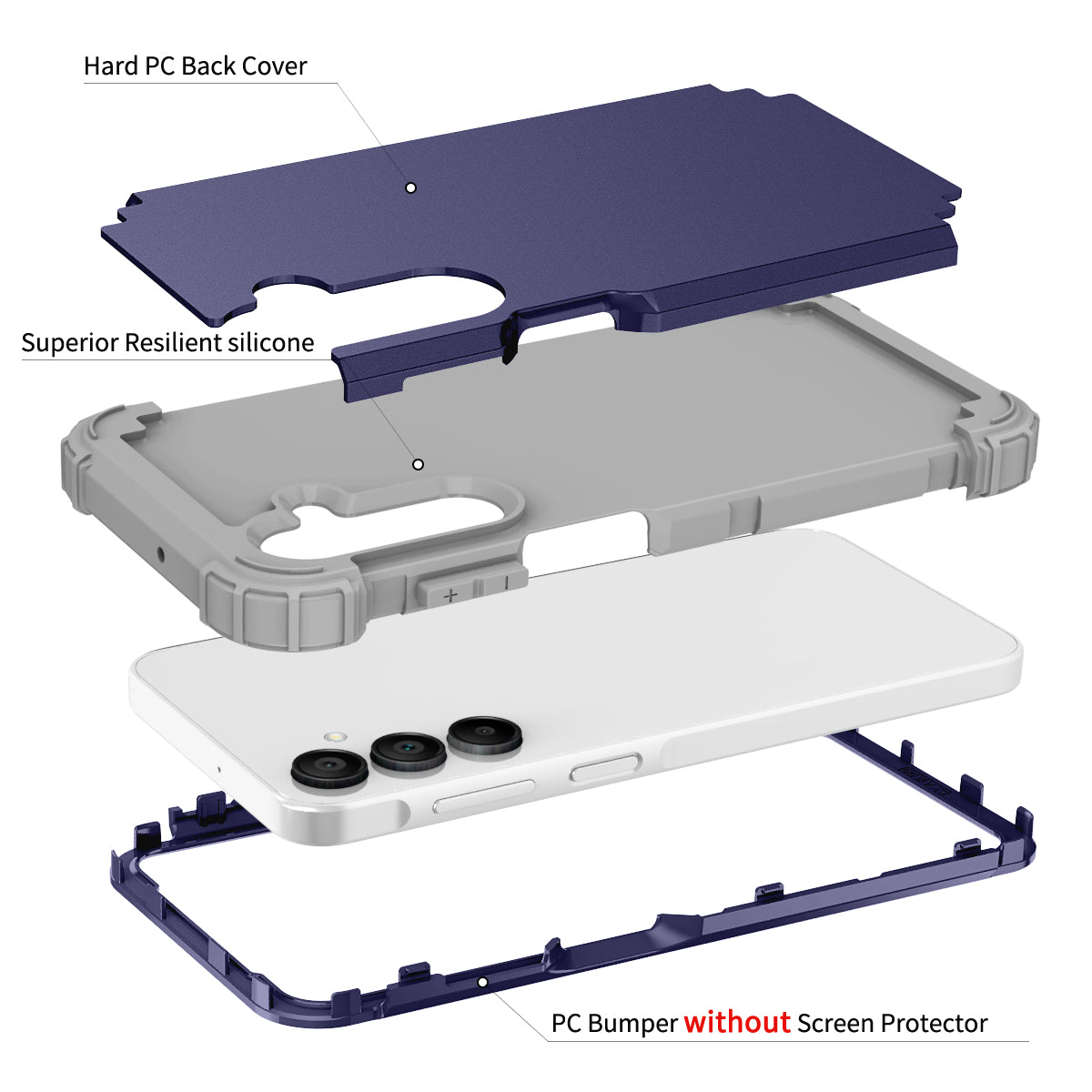 L-Style For Samsung Galaxy A16 5G / A16 4G Case Shockproof PC + TPU Phone Back Cover - Blue