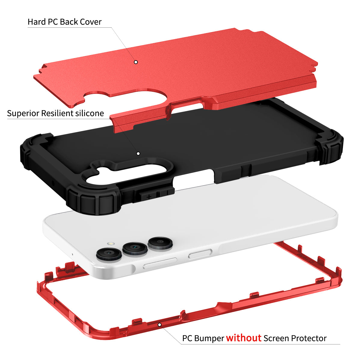 L-Style For Samsung Galaxy A16 5G / A16 4G Case Shockproof PC + TPU Phone Back Cover - Red