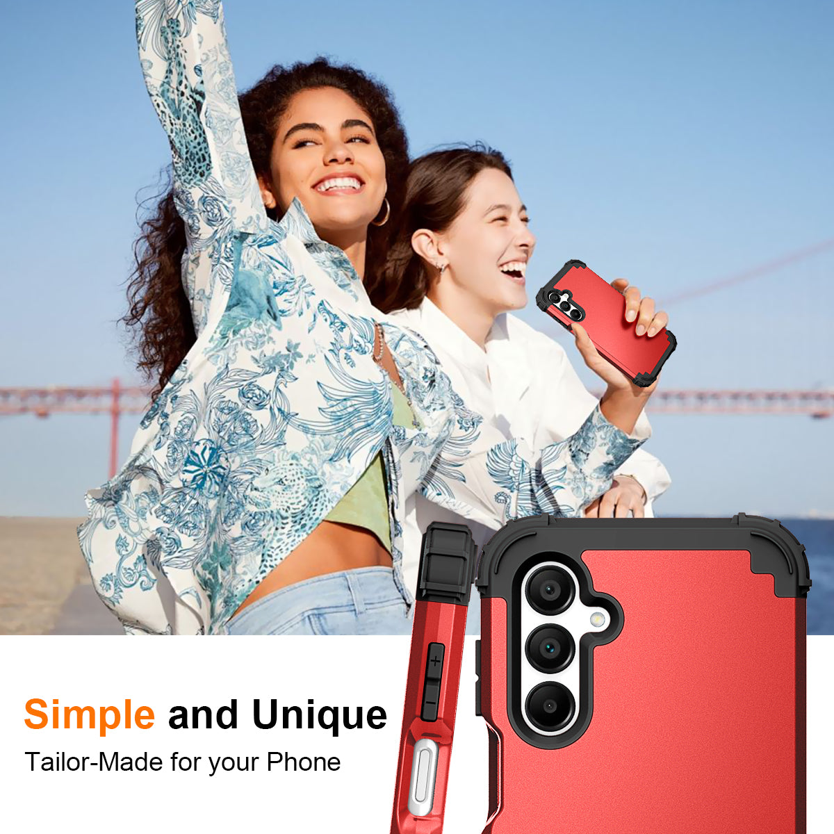 L-Style For Samsung Galaxy A16 5G / A16 4G Case Shockproof PC + TPU Phone Back Cover - Red