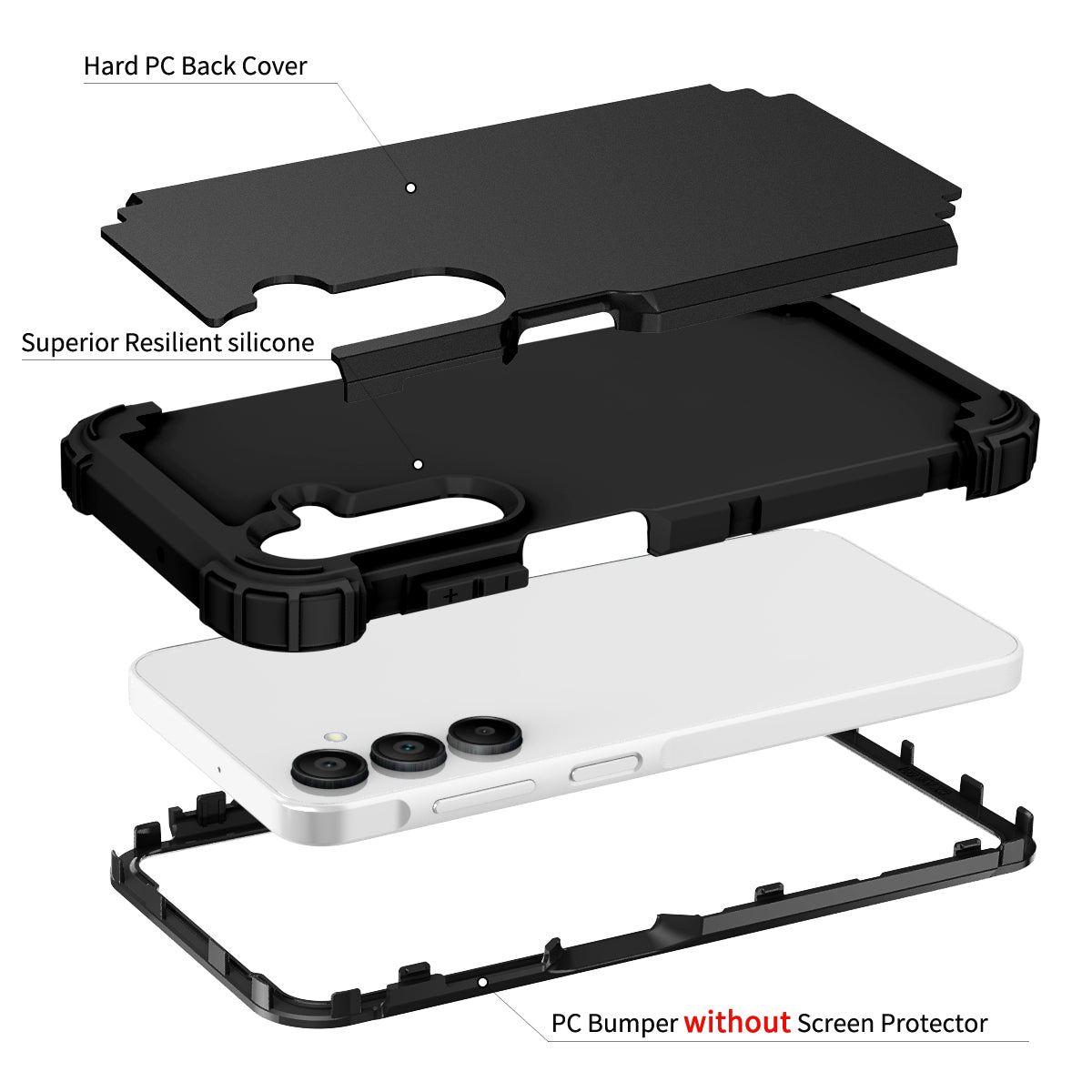 L-Style For Samsung Galaxy A16 5G / A16 4G Case Shockproof PC + TPU Phone Back Cover - Black