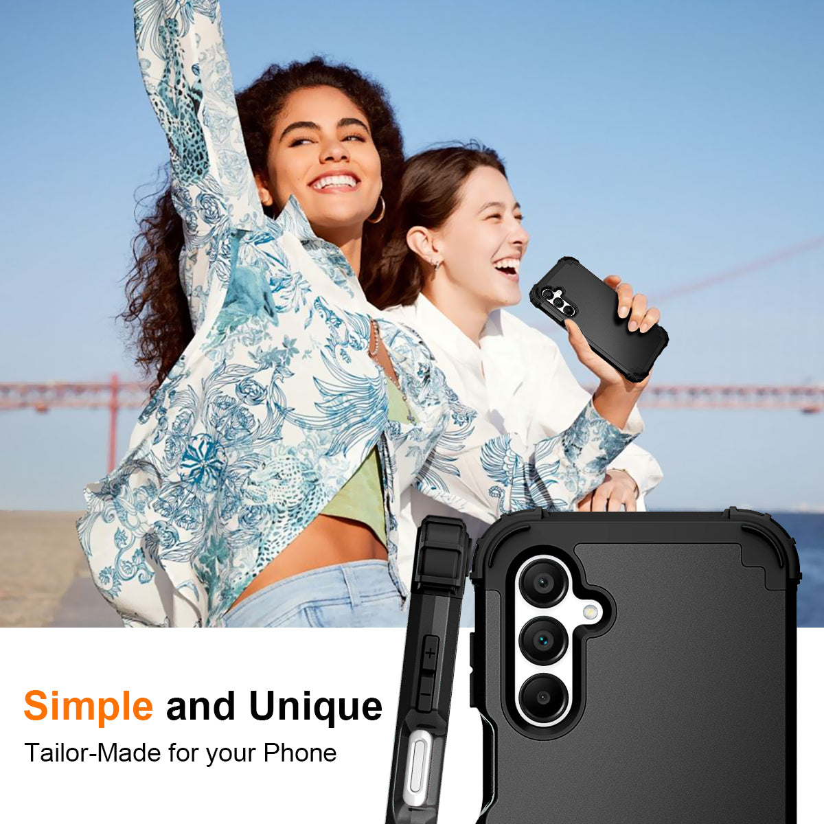 L-Style For Samsung Galaxy A16 5G / A16 4G Case Shockproof PC + TPU Phone Back Cover - Black