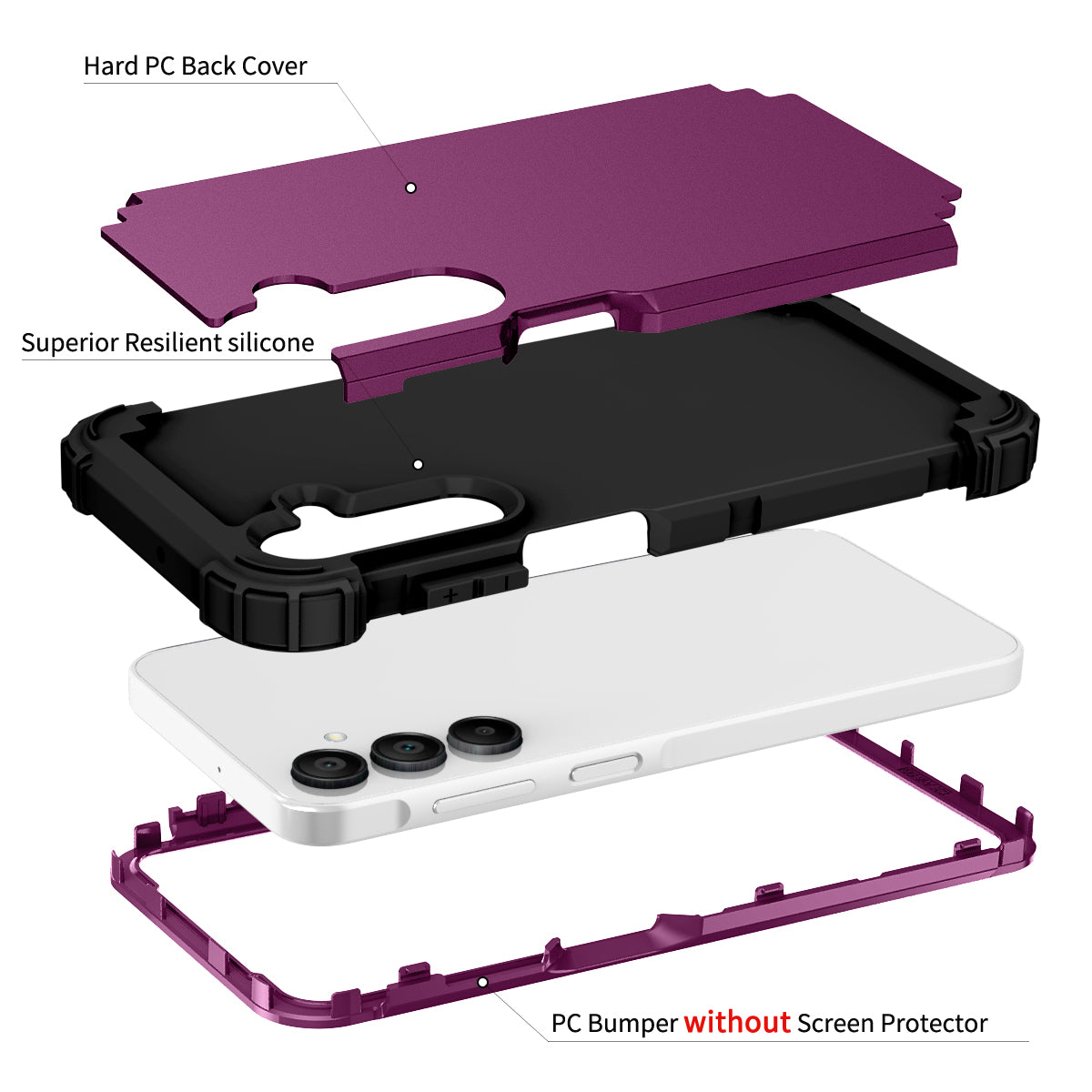 L-Style For Samsung Galaxy A16 5G / A16 4G Case Shockproof PC + TPU Phone Back Cover - Purple