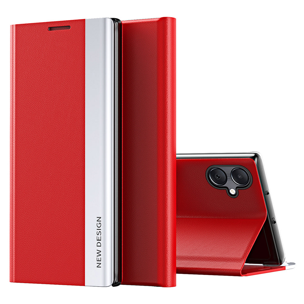 For Samsung Galaxy A06 Case Anti-Drop Leather Phone Cover with Stand - Red