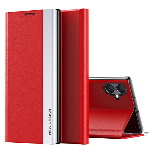 For Samsung Galaxy A06 Case Anti-Drop Leather Phone Cover with Stand - Red