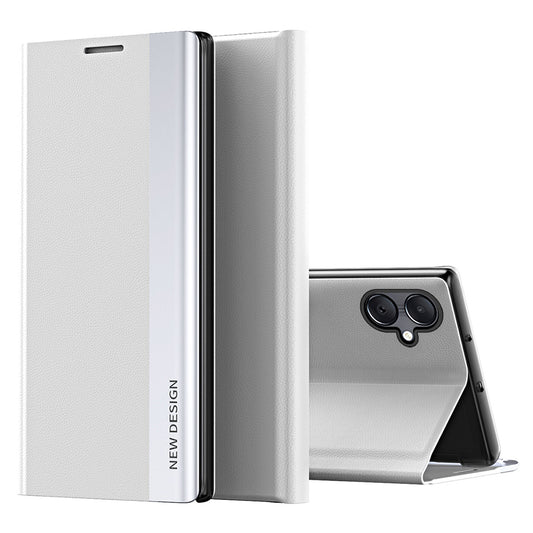 For Samsung Galaxy A06 Case Anti-Drop Leather Phone Cover with Stand - White