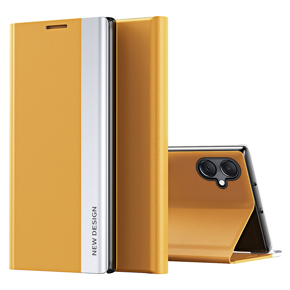 For Samsung Galaxy A06 Case Anti-Drop Leather Phone Cover with Stand - Yellow