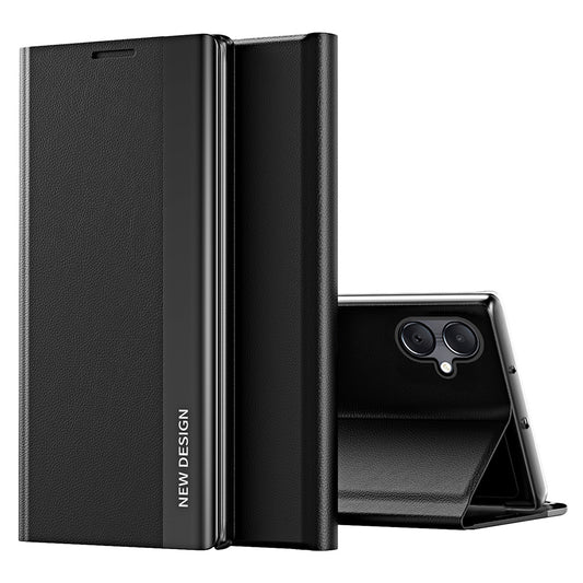 For Samsung Galaxy A06 Case Anti-Drop Leather Phone Cover with Stand - Black