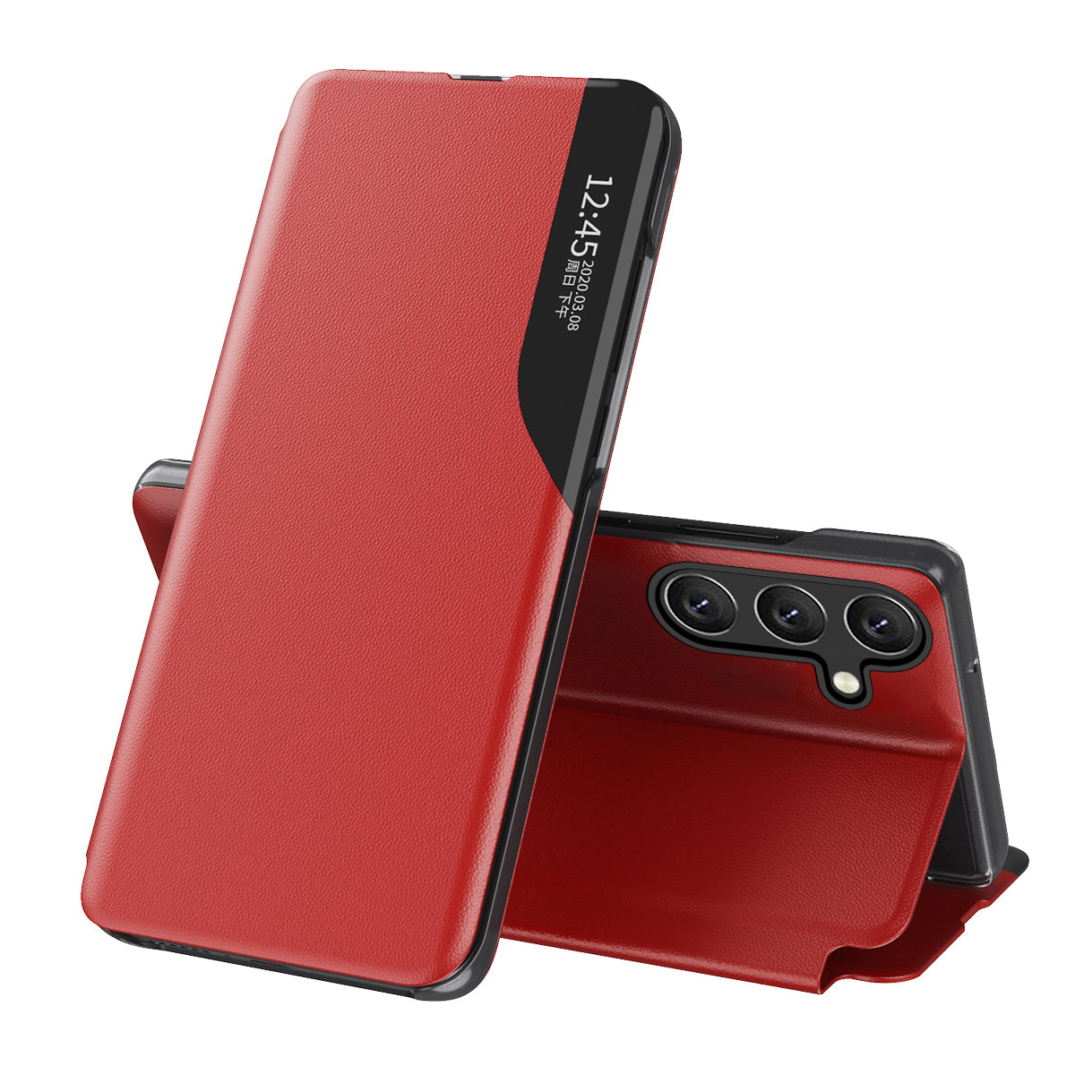 For Samsung Galaxy A16 5G / A16 4G Case View Window Full Protection Leather Phone Cover - Red