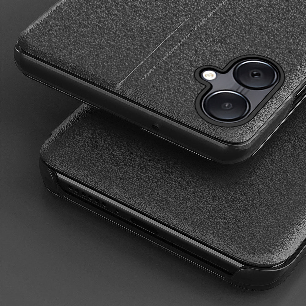 For Samsung Galaxy A06 Case View Window Full Protection Leather Phone Cover - Black