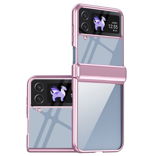 For Samsung Galaxy Z Flip4 5G Case Electroplating Transparent PC Phone Cover with Hinge - Pink