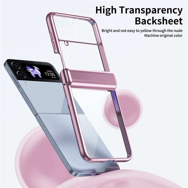 For Samsung Galaxy Z Flip4 5G Case Electroplating Transparent PC Phone Cover with Hinge - Pink