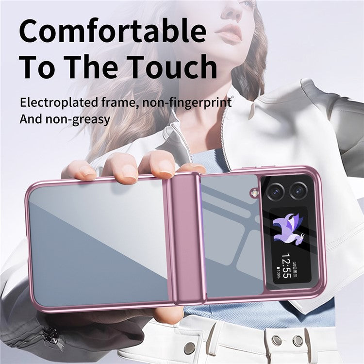 For Samsung Galaxy Z Flip4 5G Case Electroplating Transparent PC Phone Cover with Hinge - Pink