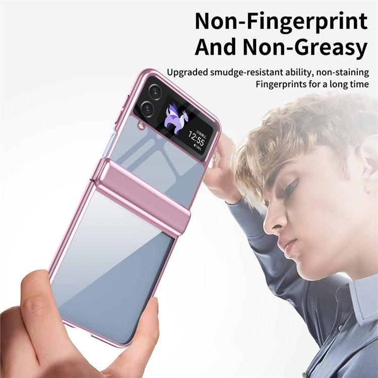 For Samsung Galaxy Z Flip4 5G Case Electroplating Transparent PC Phone Cover with Hinge - Pink