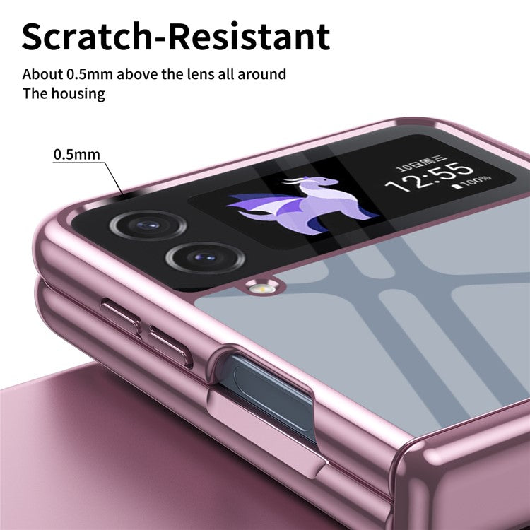 For Samsung Galaxy Z Flip4 5G Case Electroplating Transparent PC Phone Cover with Hinge - Pink
