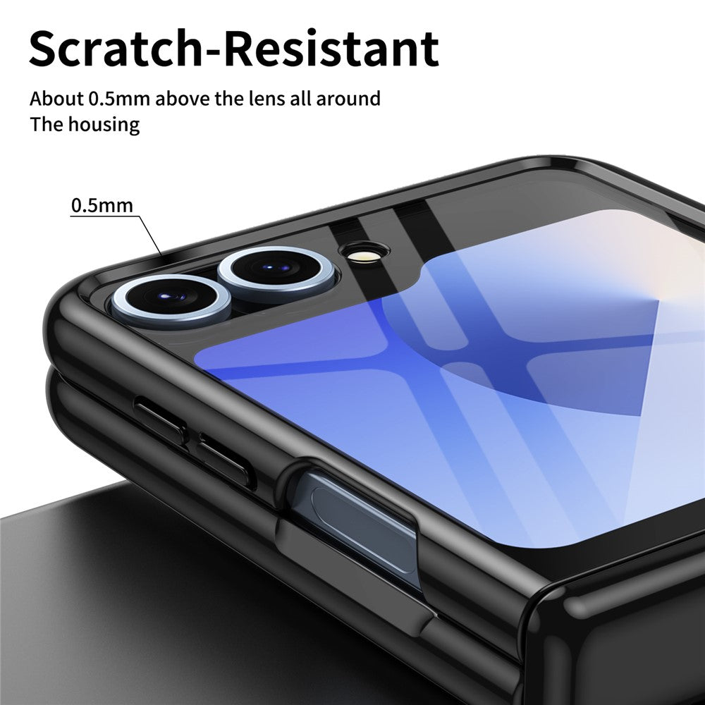 For Samsung Galaxy Z Flip7 FE 5G / Z Flip6 5G Case with Rear Screen Film Hinge Protection Electroplating Clear PC Phone Cover - Black