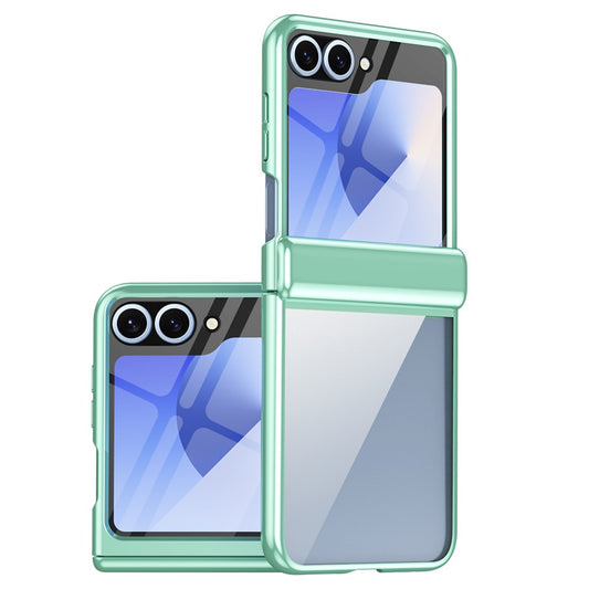 For Samsung Galaxy Z Flip7 FE 5G / Z Flip6 5G Case with Rear Screen Film Hinge Protection Electroplating Clear PC Phone Cover - Green
