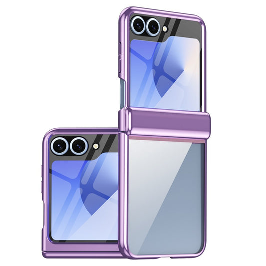 For Samsung Galaxy Z Flip7 FE 5G / Z Flip6 5G Case with Rear Screen Film Hinge Protection Electroplating Clear PC Phone Cover - Purple