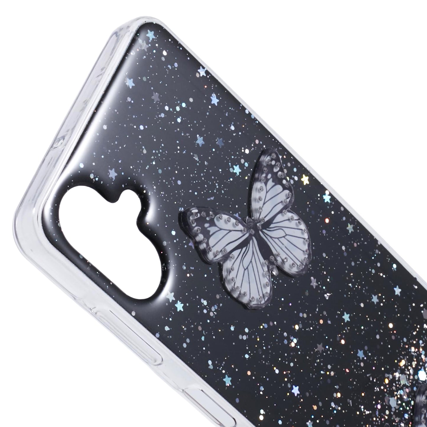 AW Series For Samsung Galaxy A06 Case Epoxy PVC Butterfly TPU Aesthetics Phone Cover - Black