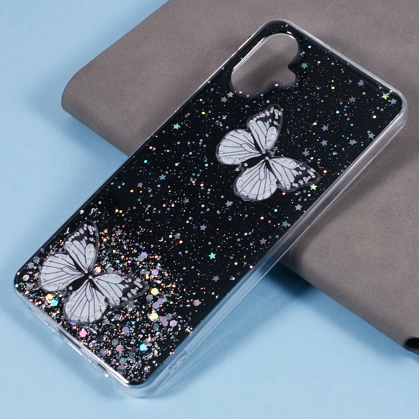 AW Series For Samsung Galaxy A06 Case Epoxy PVC Butterfly TPU Aesthetics Phone Cover - Black