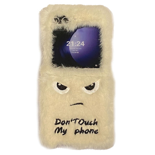 KJS-020 For Samsung Galaxy Z Flip7 FE 5G / Z Flip6 5G Case Humorous Face Soft Plush Hard PC Phone Cover - White