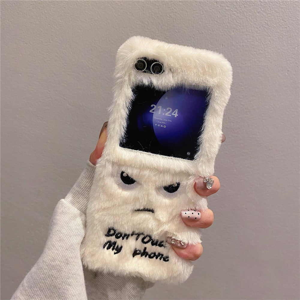 KJS-020 For Samsung Galaxy Z Flip7 FE 5G / Z Flip6 5G Case Humorous Face Soft Plush Hard PC Phone Cover - White