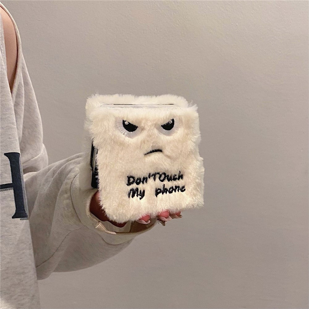 KJS-020 For Samsung Galaxy Z Flip7 FE 5G / Z Flip6 5G Case Humorous Face Soft Plush Hard PC Phone Cover - White