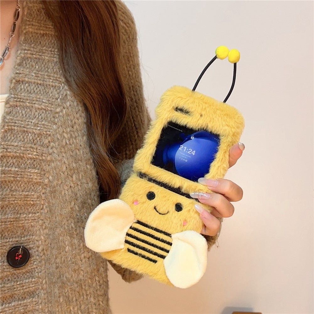 KJS-026 For Samsung Galaxy Z Flip7 FE 5G / Z Flip6 5G Case Bee Pattern Plush+TPU Phone Cover