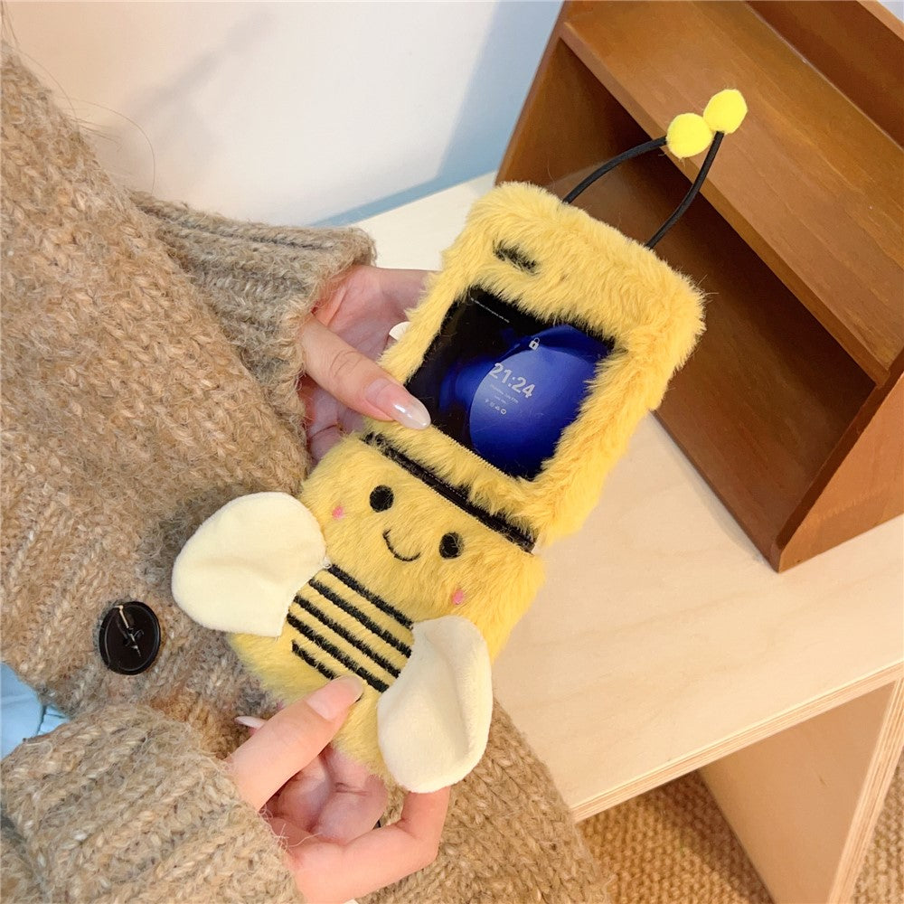 KJS-026 For Samsung Galaxy Z Flip7 FE 5G / Z Flip6 5G Case Bee Pattern Plush+TPU Phone Cover
