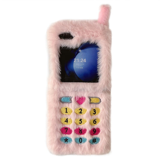 KJS-004 For Samsung Galaxy Z Flip7 FE 5G / Z Flip6 5G Case Retro Phone Style Embroidered Dial Keys Hard PC Warm Plush Phone Cover - Pink