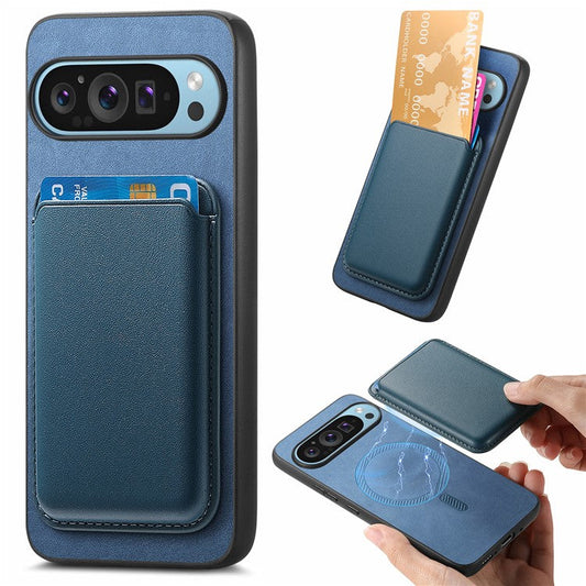 For Google Pixel 9 Pro XL Case Detachable Magnetic Card Bag Leather+TPU Phone Cover - Blue
